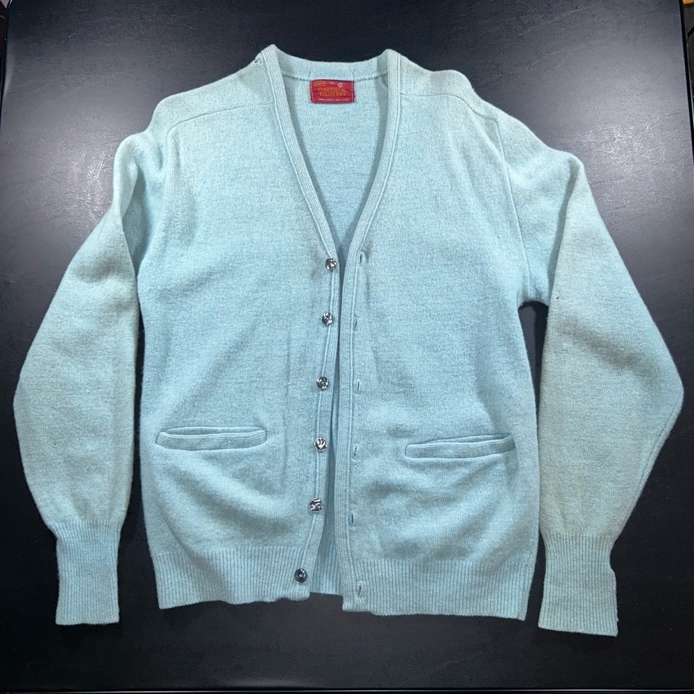 Vintage 70s Sears Traditional Collection Mohair Sweater Cardigan Cobain Blue